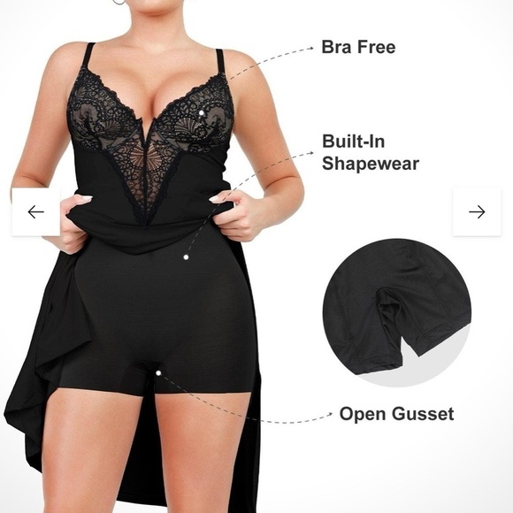 POPILUSH Shapewear Dress Lace Slip Split Maxi - NWT - Picture 6 of 8